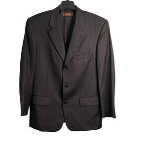 TASSO ELBA Mens Suit Jacket Size 40R Gray Pinstripe Wool 3 Button Pockets